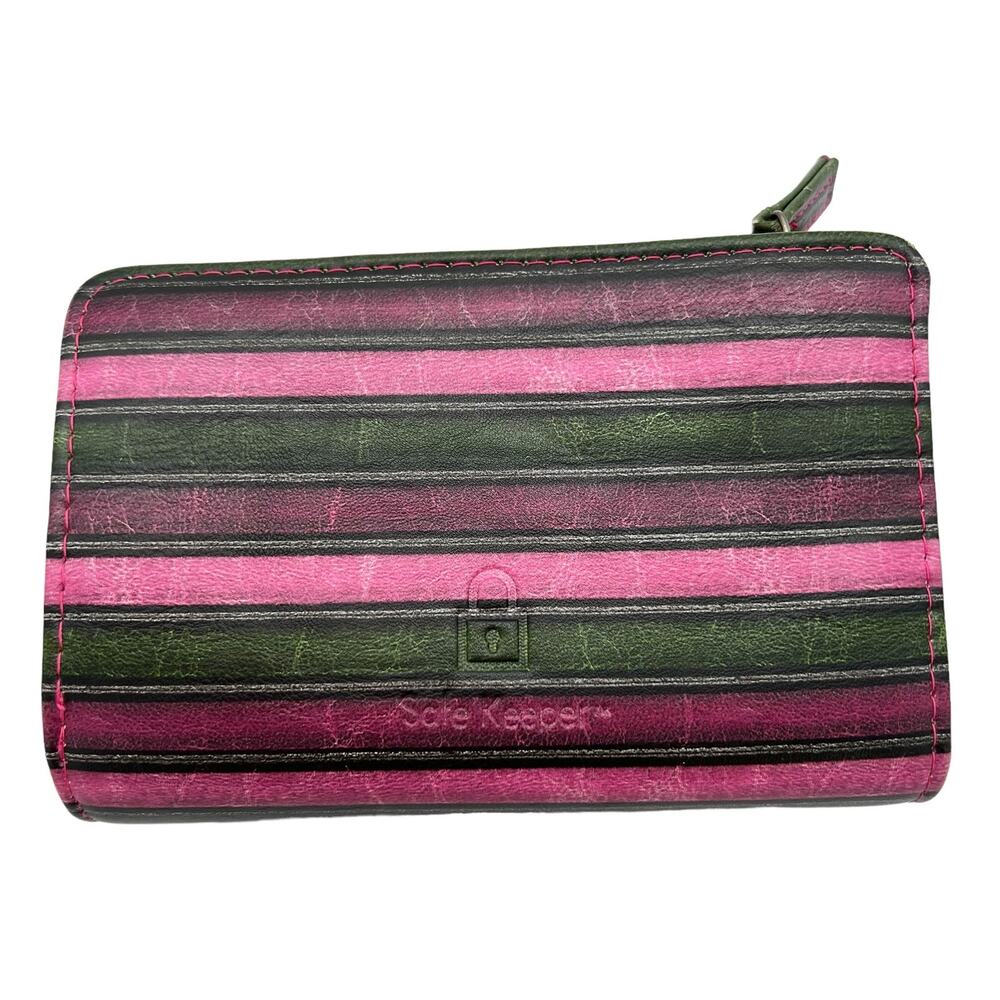 Safe Keeper Womens Wallet Pink Black Stripe Cards ID Money 5.5" x 3.5" - Picture 2 of 10